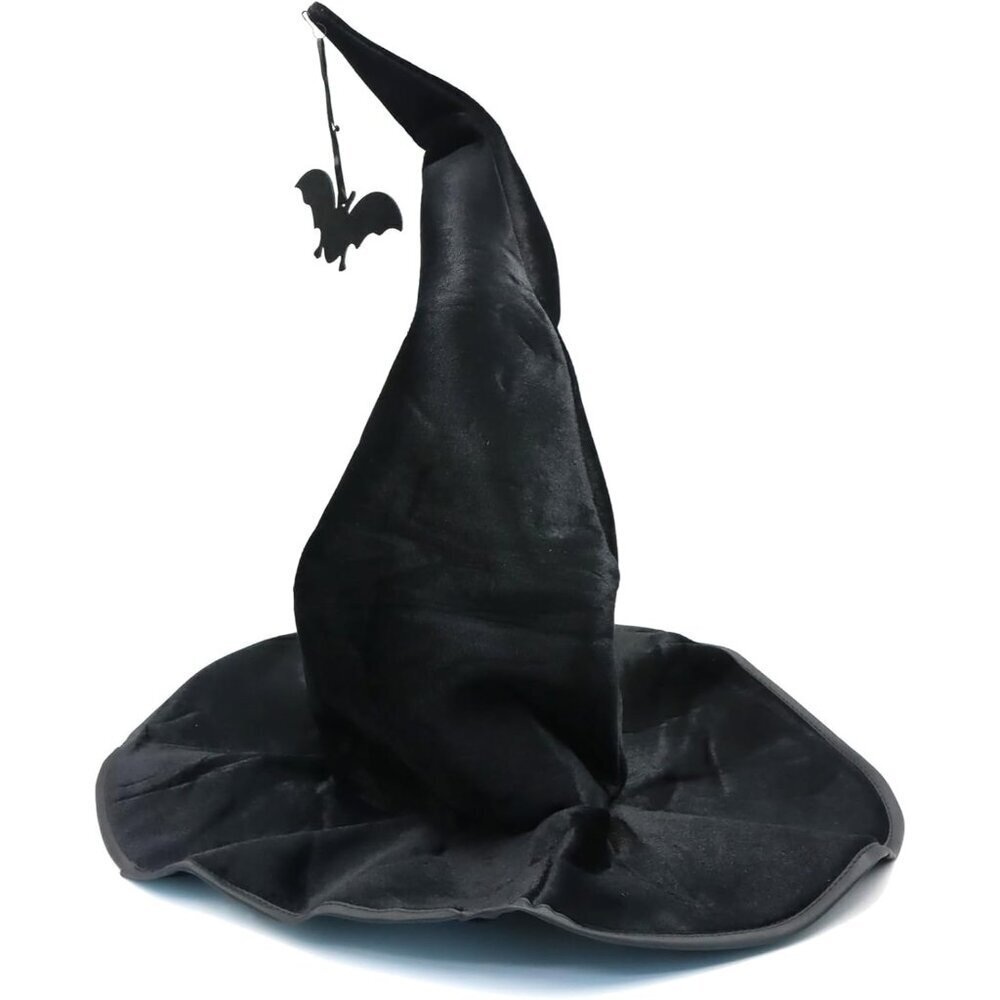 Halloween Witch Hat Velvet Wide Brim with Detachable Bat for Women